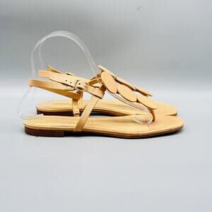 Jack Rogers Sandals Women 7 Brown Leather Circle Disc Thong T Strap Buckle Flat